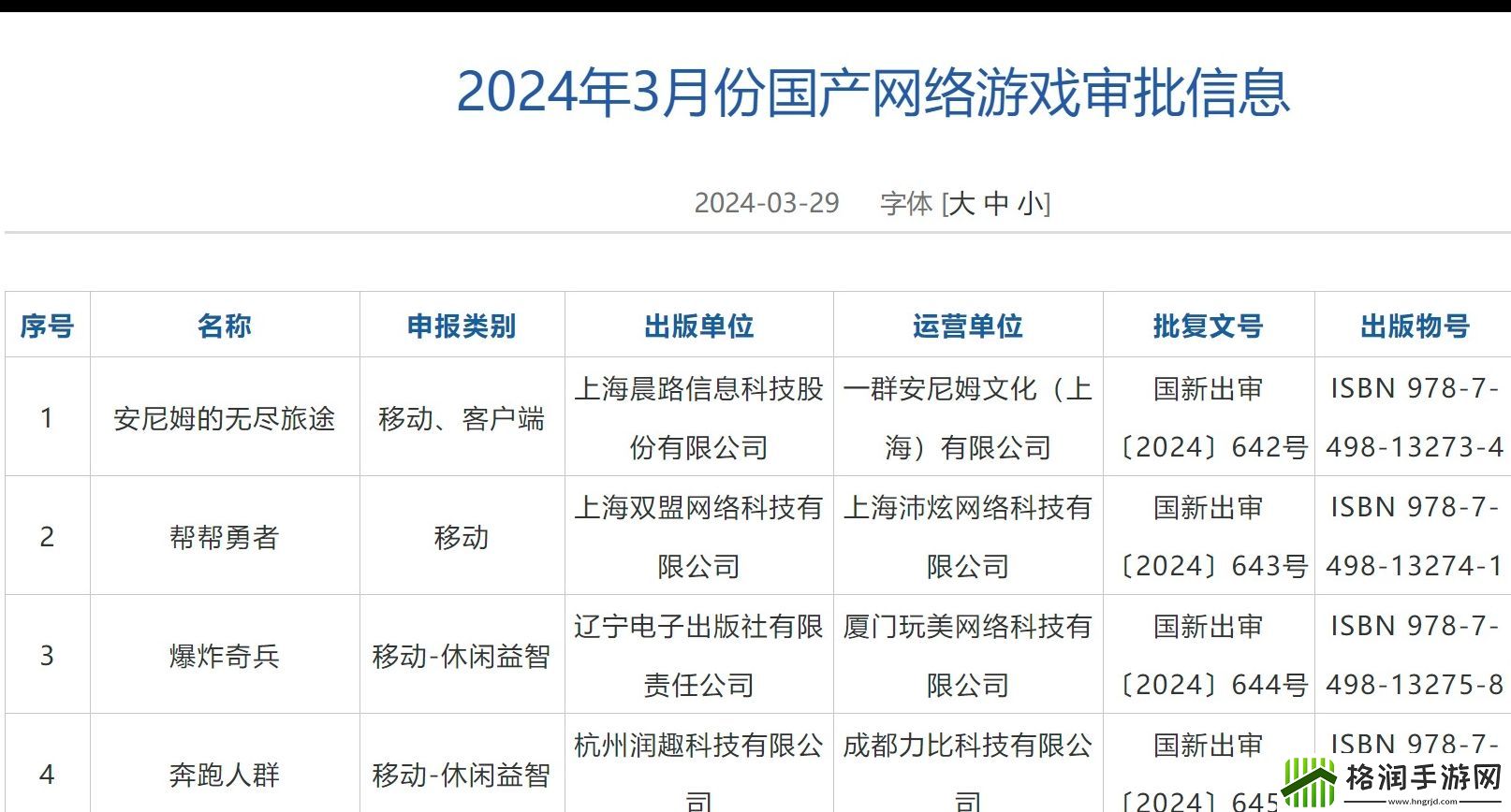 3月国产游戏版号公开