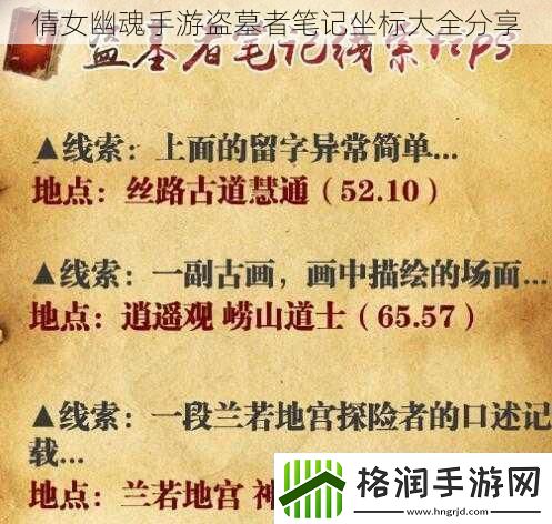 倩女幽魂手游盗墓者笔记坐标大全分享