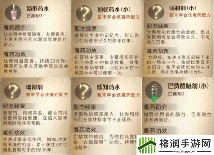哈利波特魔法觉醒的魔药种类全知道