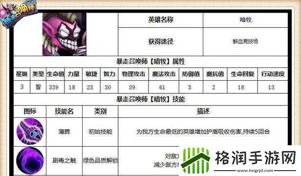 暴走召唤师暗牧英雄属性介绍