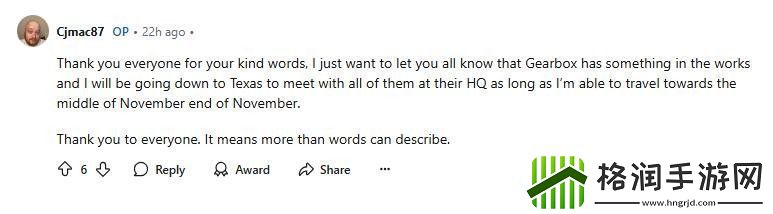 癌症晚期无主之地粉丝实现愿望