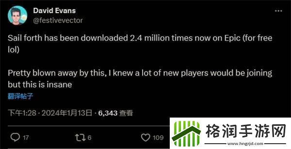 休闲航海游戏SailForthEpic限免后玩家数量猛增2820倍
