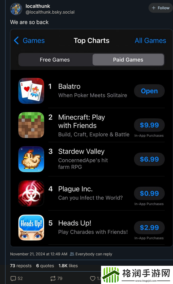 小丑牌移动版击败我的世界登付费应用榜首