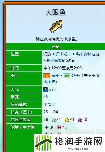 星露谷物语大眼鱼什么季节