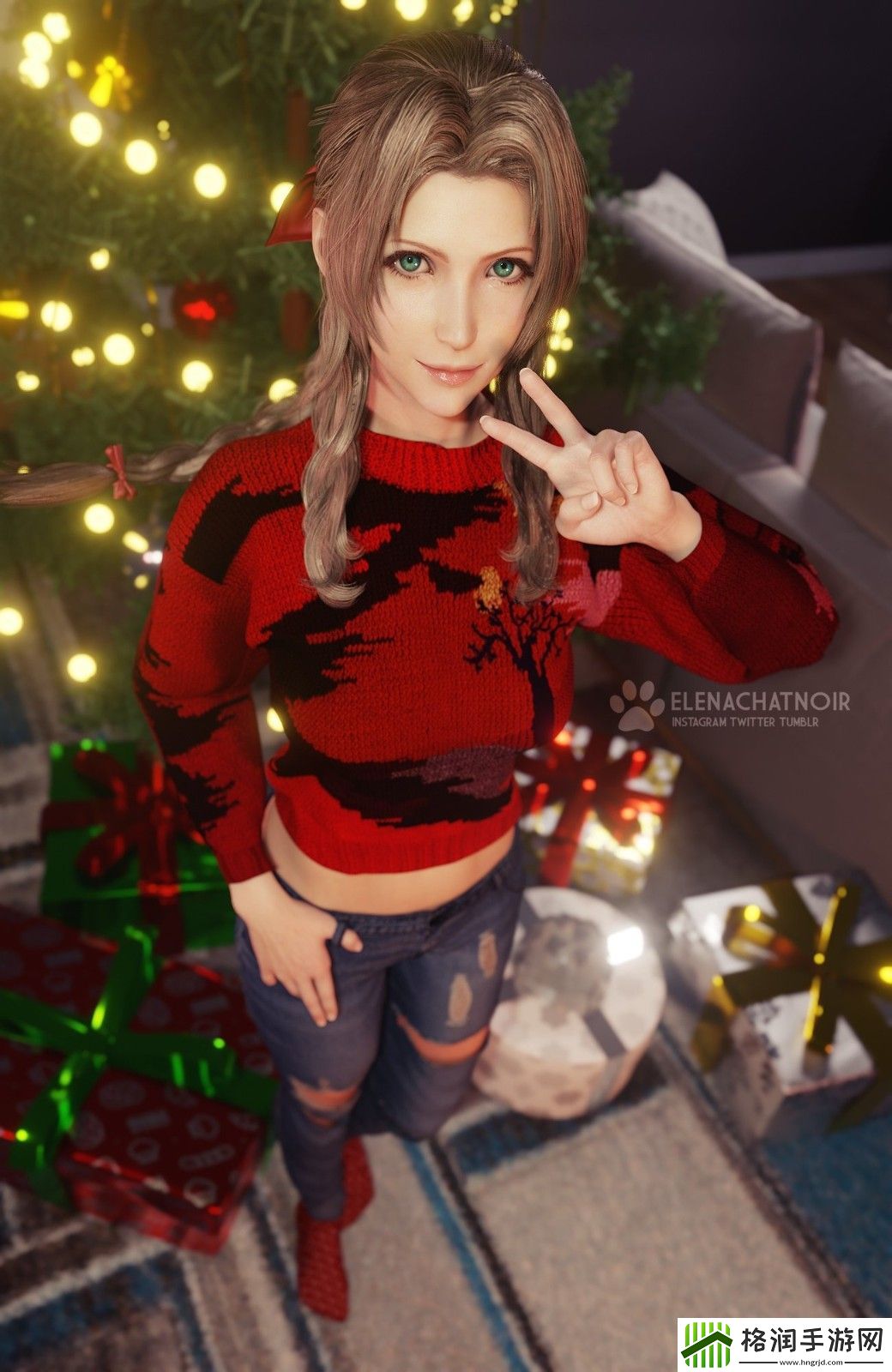 最终幻想7蒂法和爱丽丝3D圣诞图