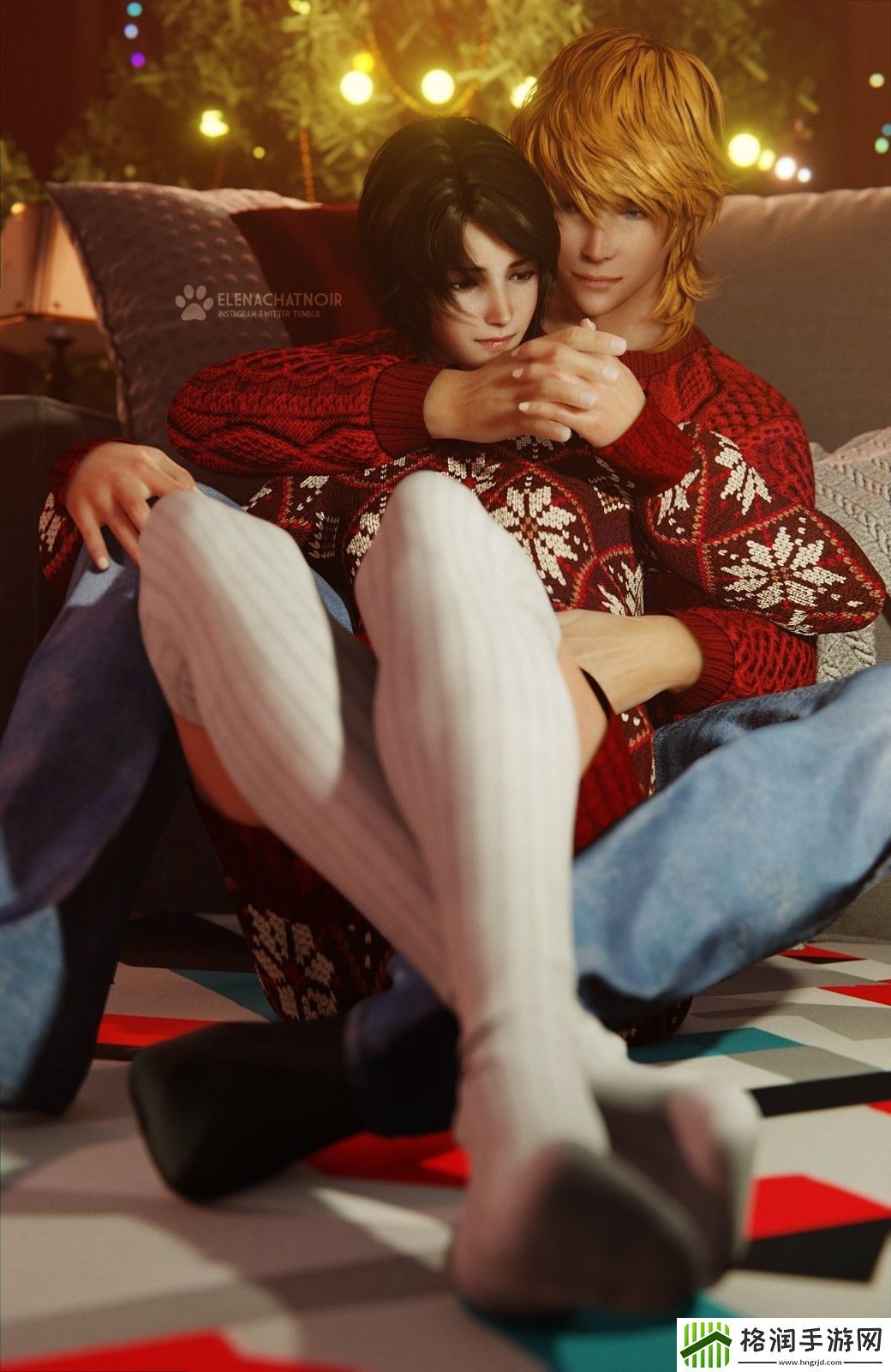 最终幻想7蒂法和爱丽丝3D圣诞图