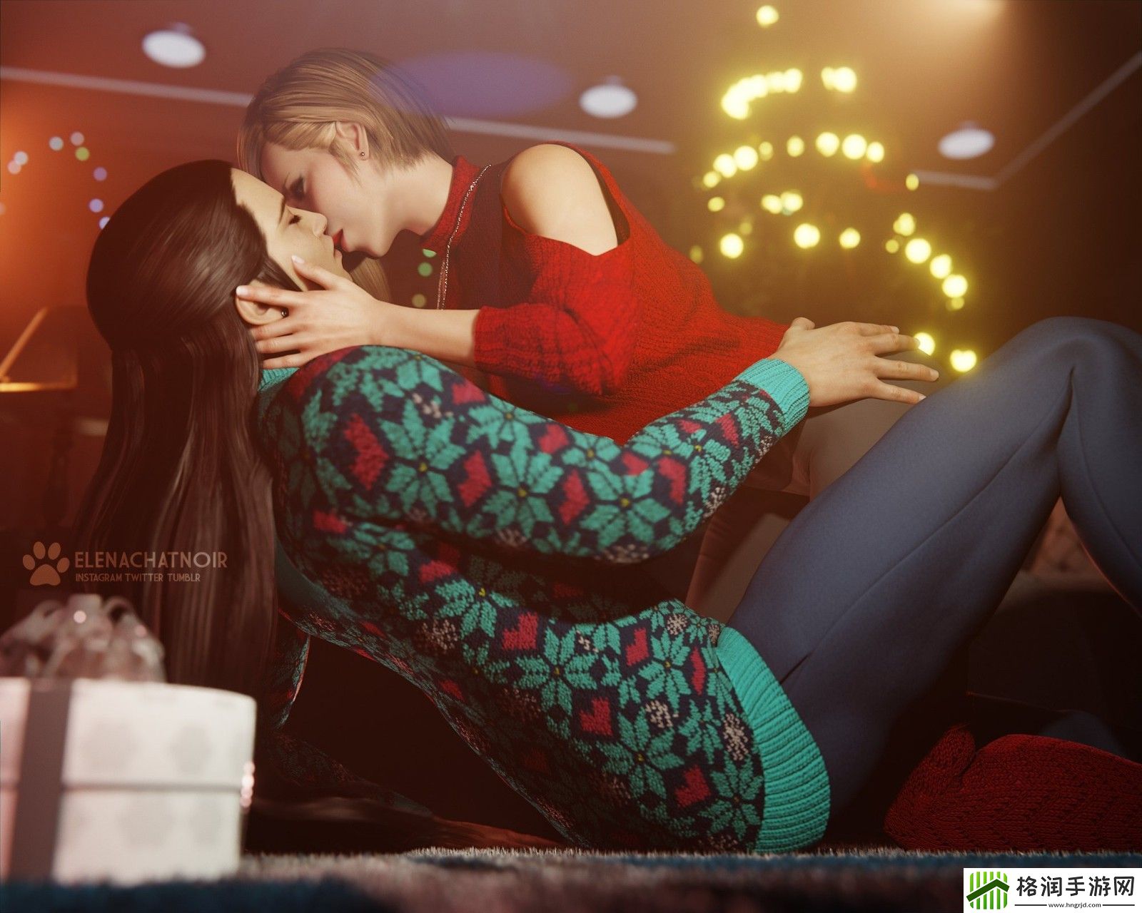 最终幻想7蒂法和爱丽丝3D圣诞图