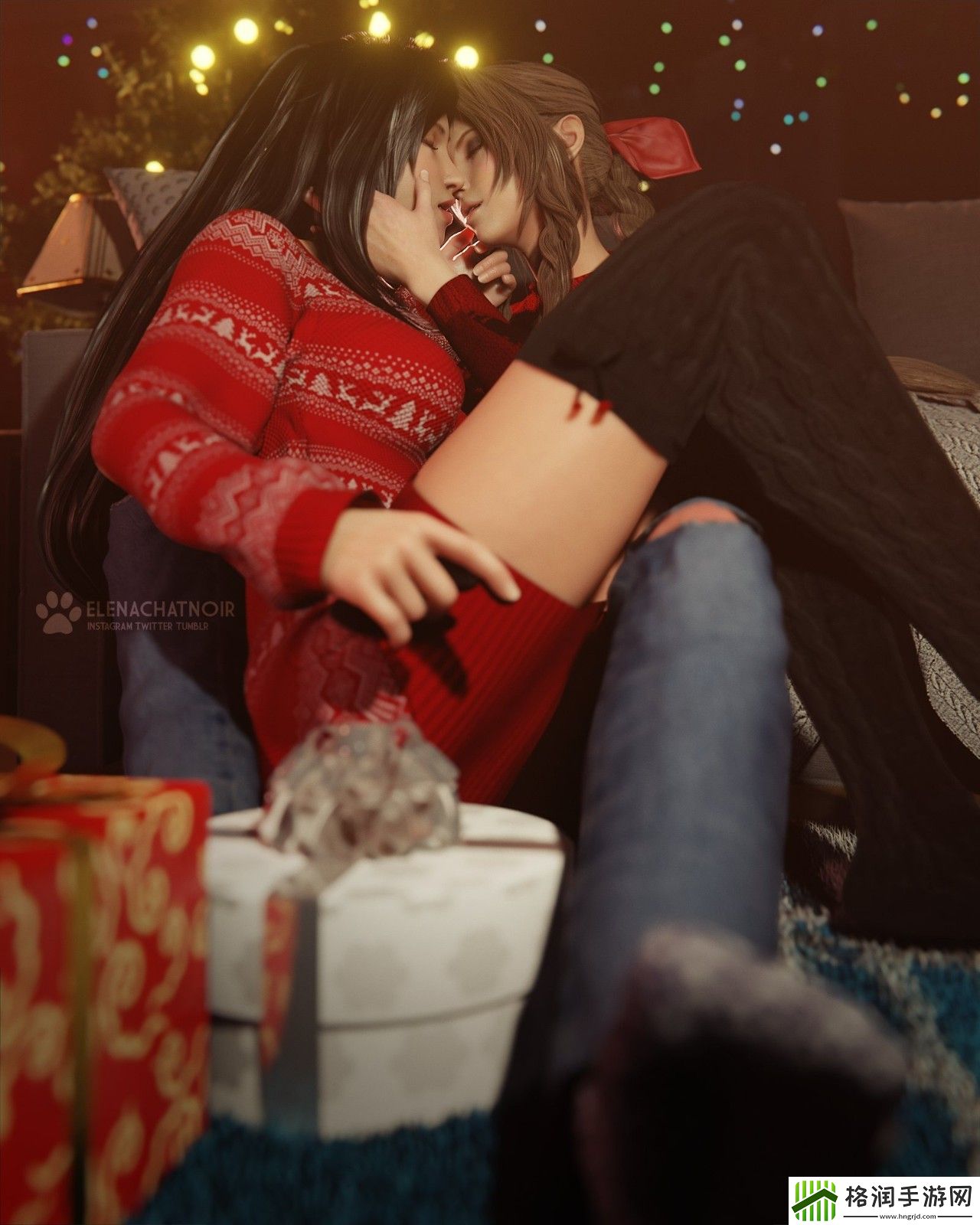 最终幻想7蒂法和爱丽丝3D圣诞图