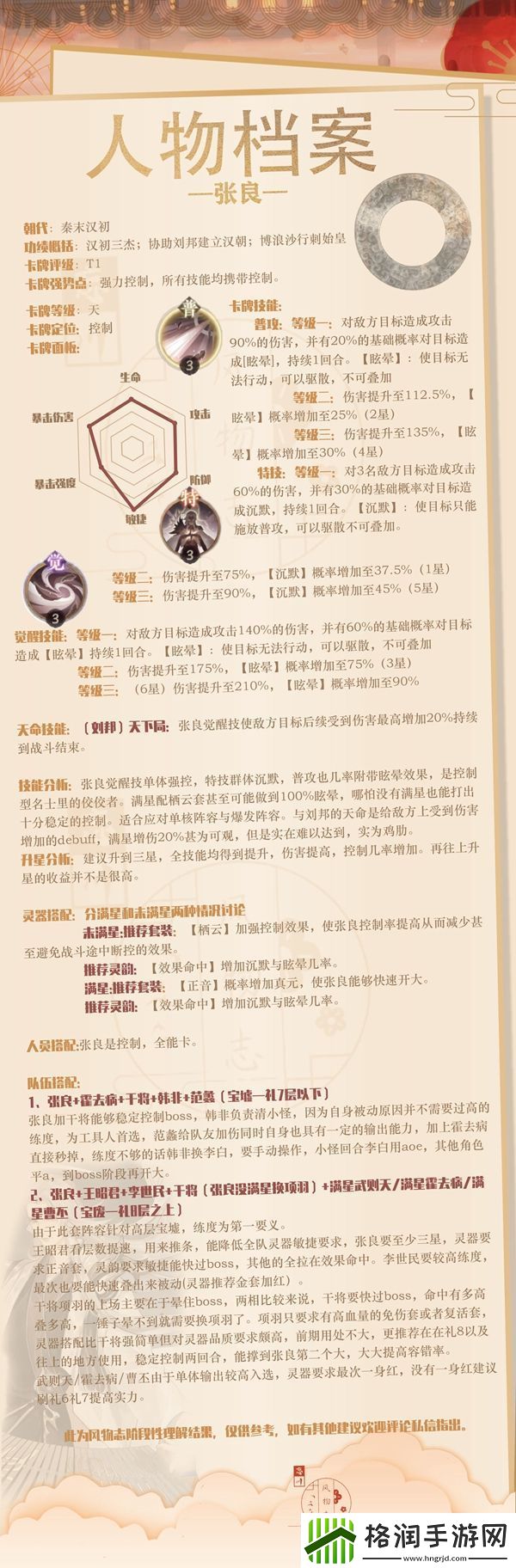 忘川风华录张良阵容搭配攻略