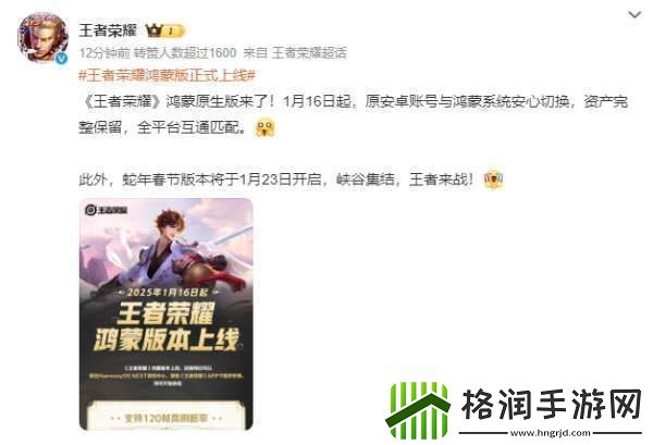 王者鸿蒙版正式上线