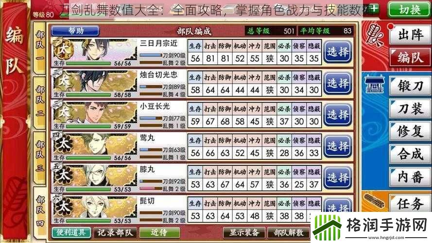 刀剑乱舞数值大全