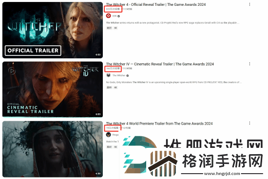 万众期待！巫师4油管累计播放破五百万