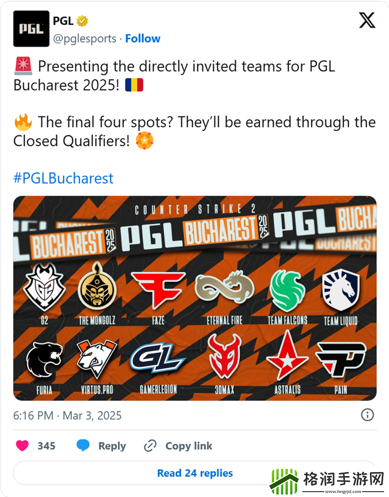 G2、Liquid及FURIA等受邀PGL布加勒斯特站