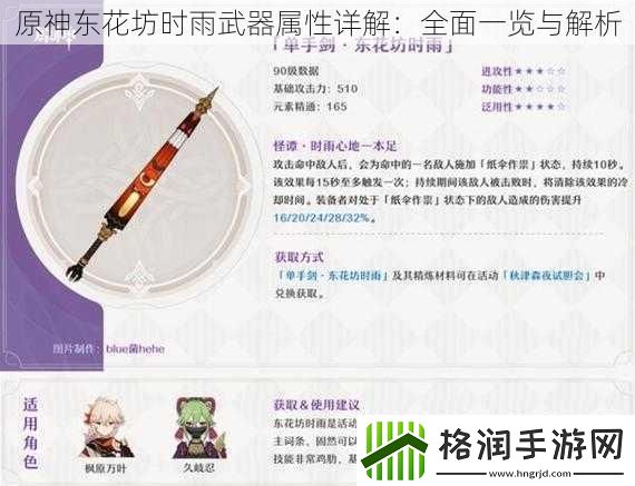 原神东花坊时雨武器属性详解