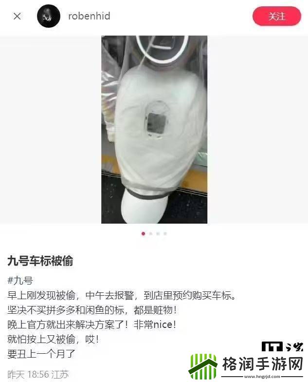 九号电动车车标遭窃